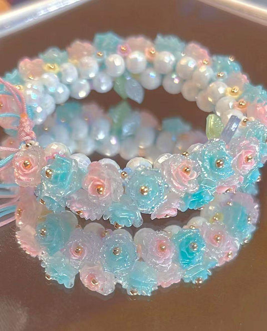 Blooming Sea Bracelet – Soft Floral Dream in Pink & Blue