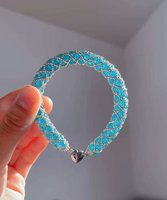 Sparkling Blue Beaded Heart Bracelet