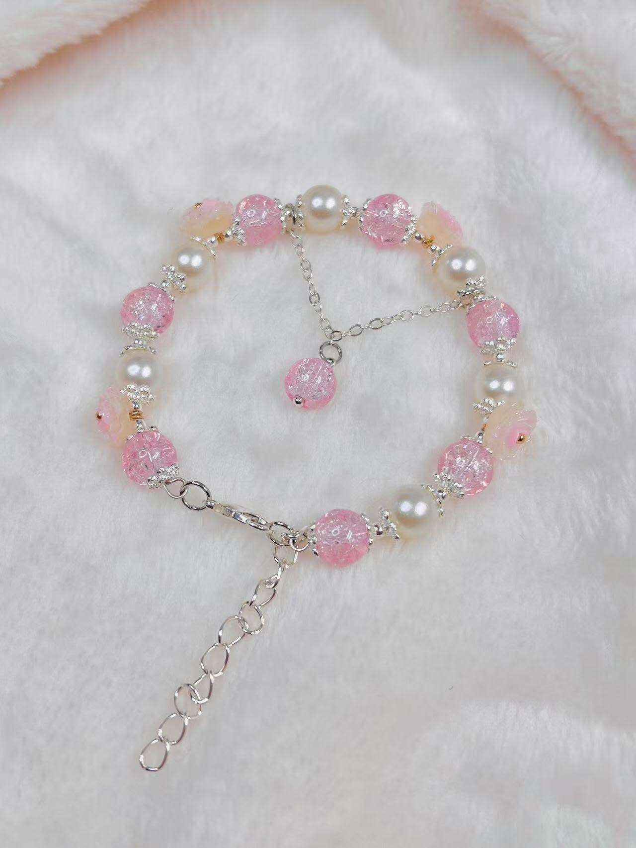 Sakura Pink Bead & Floral Bracelet