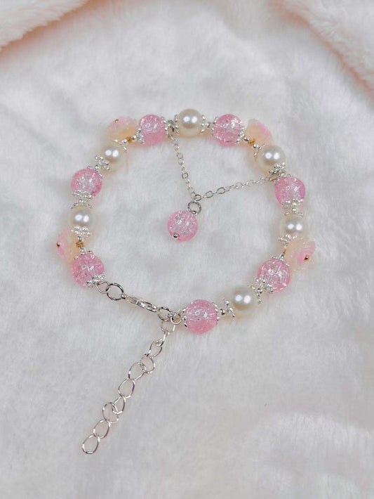Sakura Pink Bead & Floral Bracelet