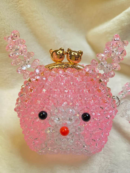Beaded Bunny Ears Kiss-Lock Mini Bag | Pink-White Gradient Handbag