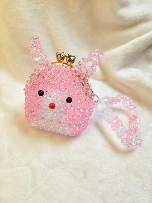 Beaded Bunny Ears Kiss-Lock Mini Bag | Pink-White Gradient Handbag