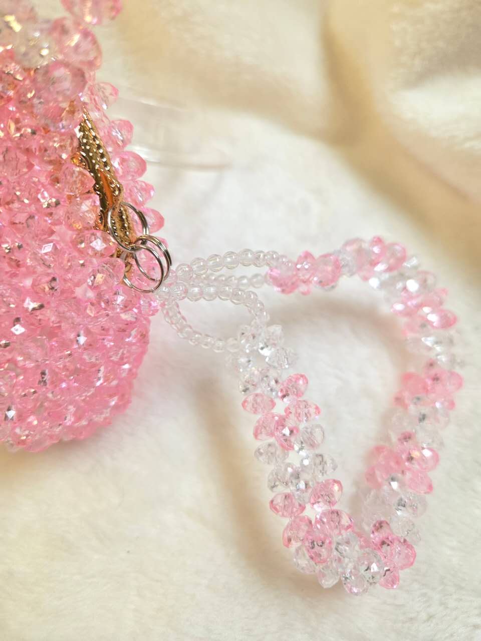 Beaded Bunny Ears Kiss-Lock Mini Bag | Pink-White Gradient Handbag