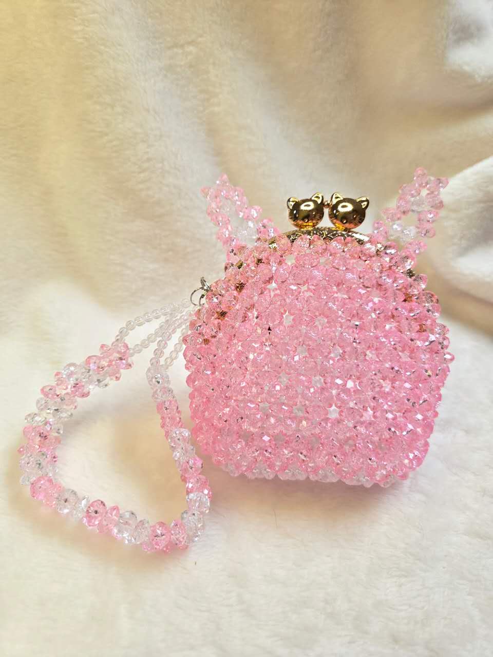 Beaded Bunny Ears Kiss-Lock Mini Bag | Pink-White Gradient Handbag