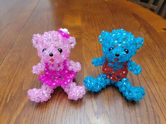 Handmade Beaded Teddy Bear Ornament (Pink / Blue)